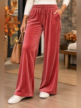 LOVE POEM by Block Women’s M Pink Ribbed Velvet Velour Wide Leg Pants